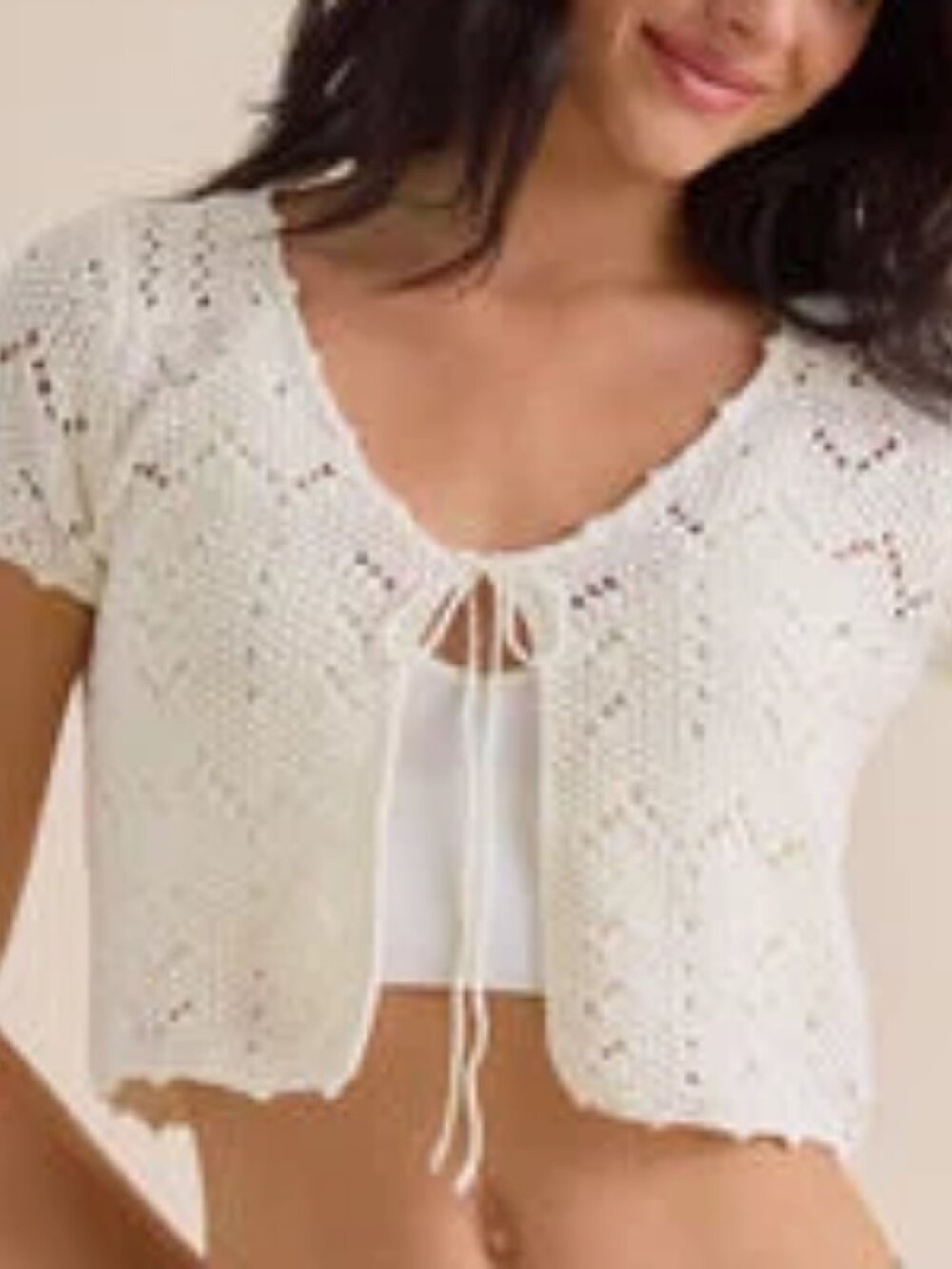 Altar'd State Arina Pointelle Knit Kimono, Ivory - Size L